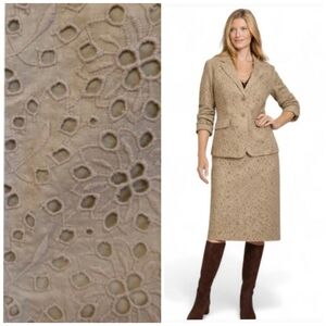 TALBOTS Eyelet Skirt Jacket Suit Tan Neutral Business Polished Set 12